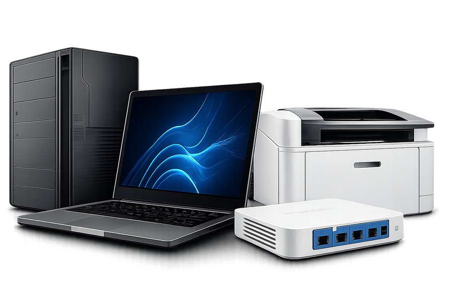 Equipamentos de TI: desktop, notebook, impressora e switch